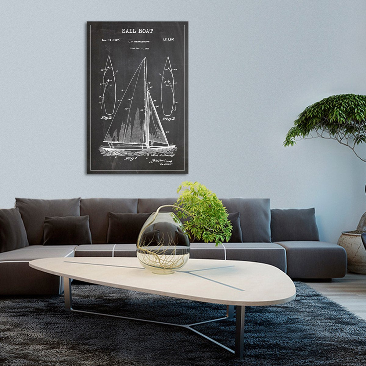Sail Boat Patent BW Canvas Wall Art