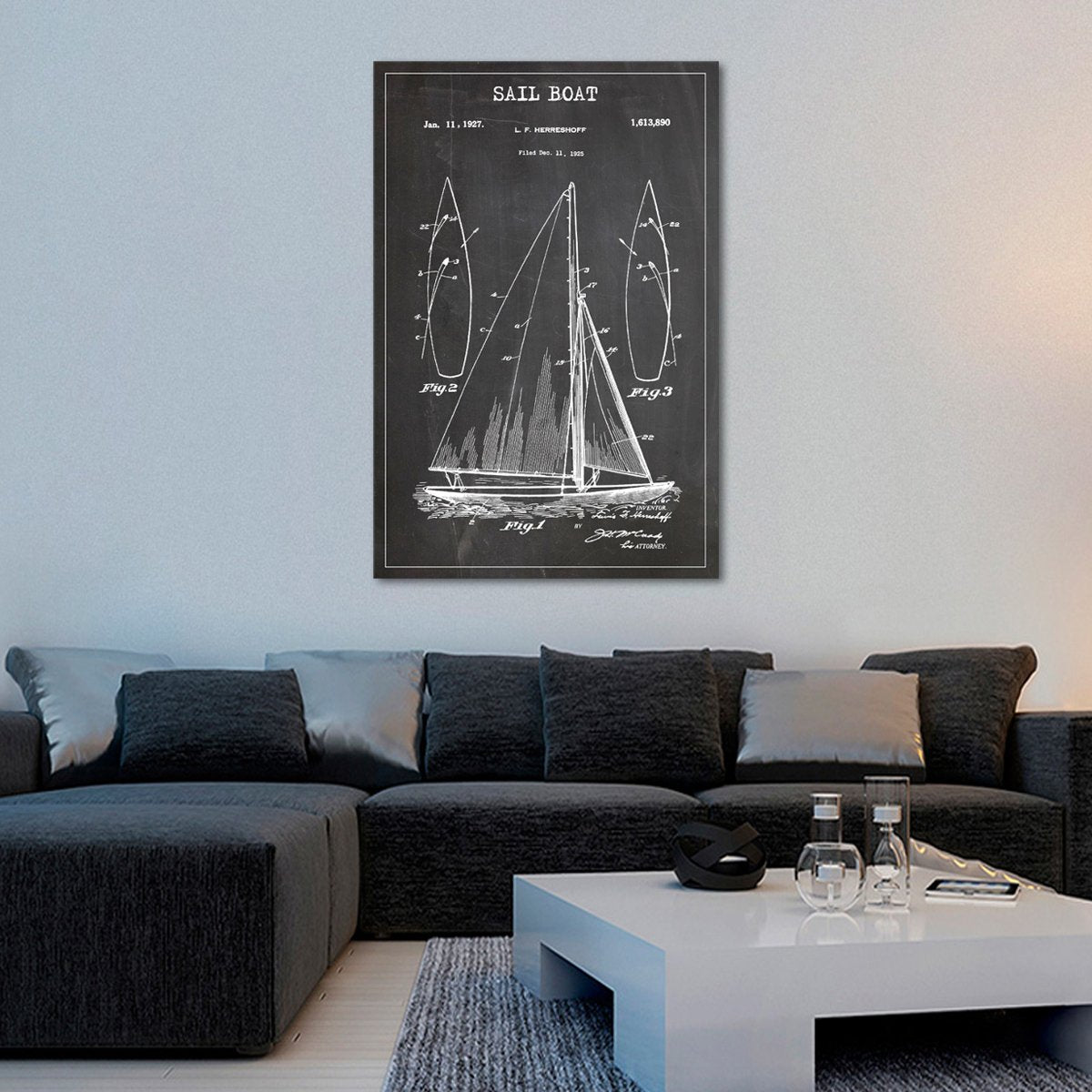 Sail Boat Patent BW Canvas Wall Art