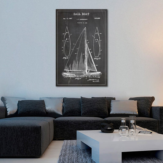 Sail Boat Patent BW Canvas Wall Art