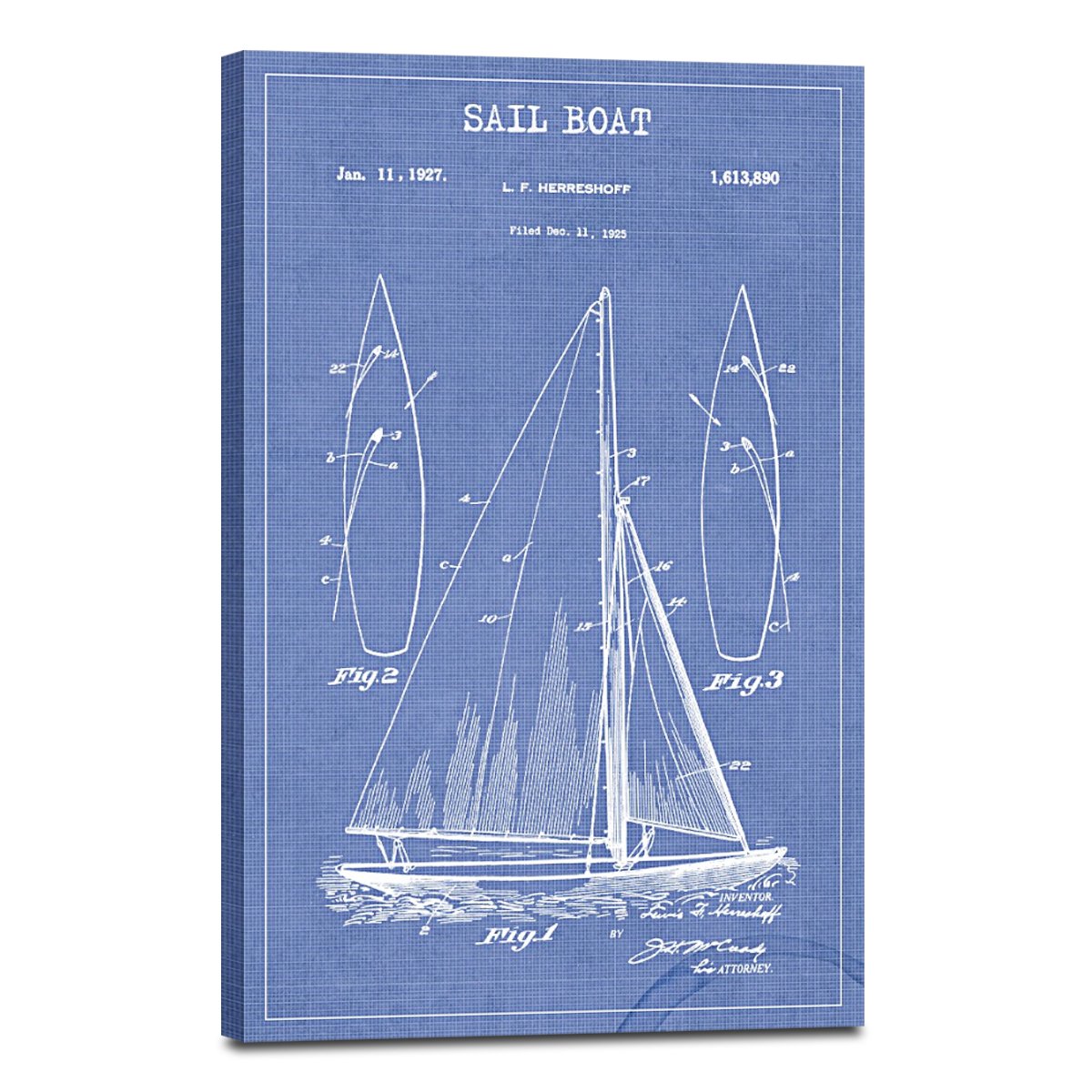 Sail Boat Patent Blue Canvas Wall Art