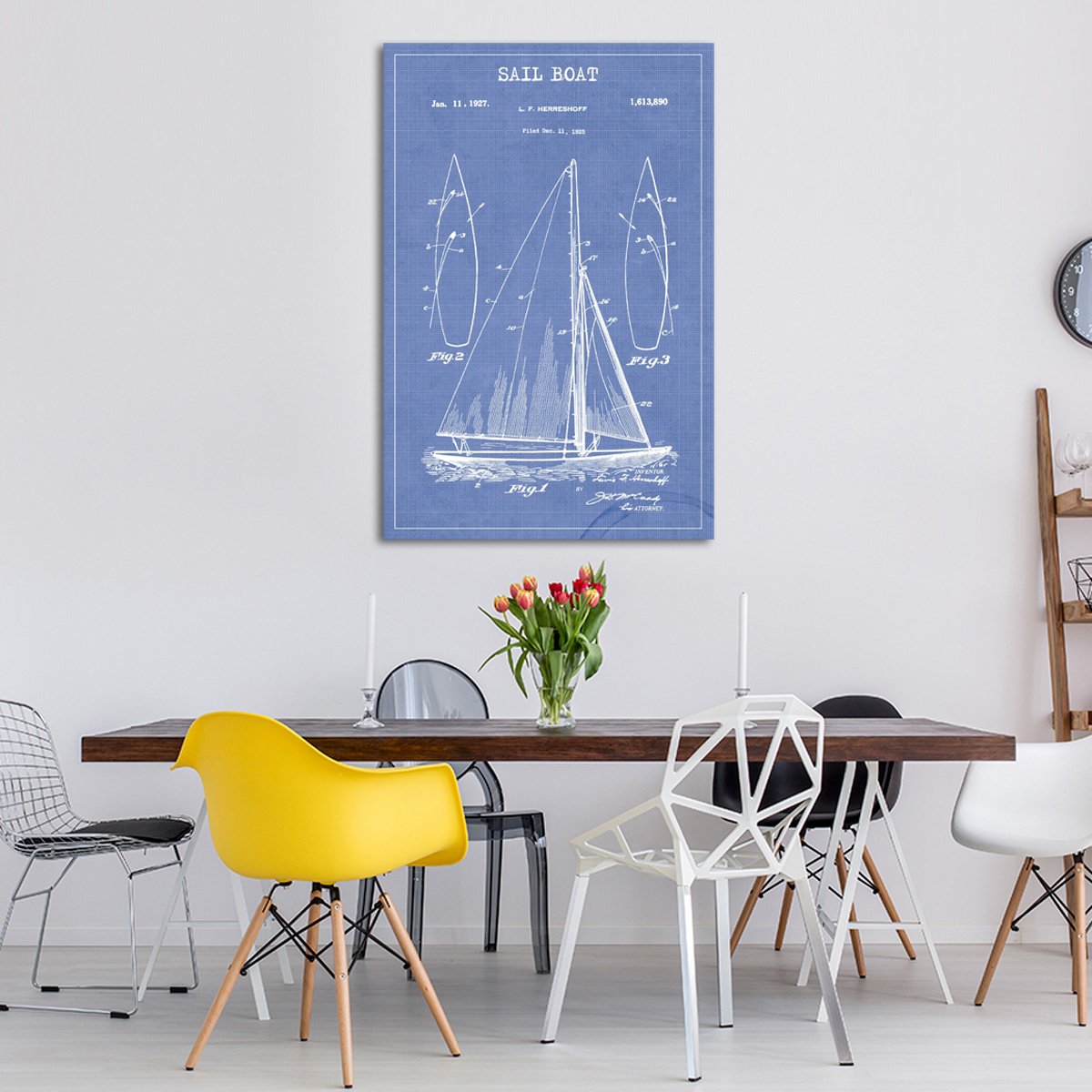 Sail Boat Patent Blue Canvas Wall Art