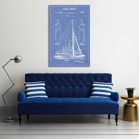 Sail Boat Patent Blue Canvas Wall Art