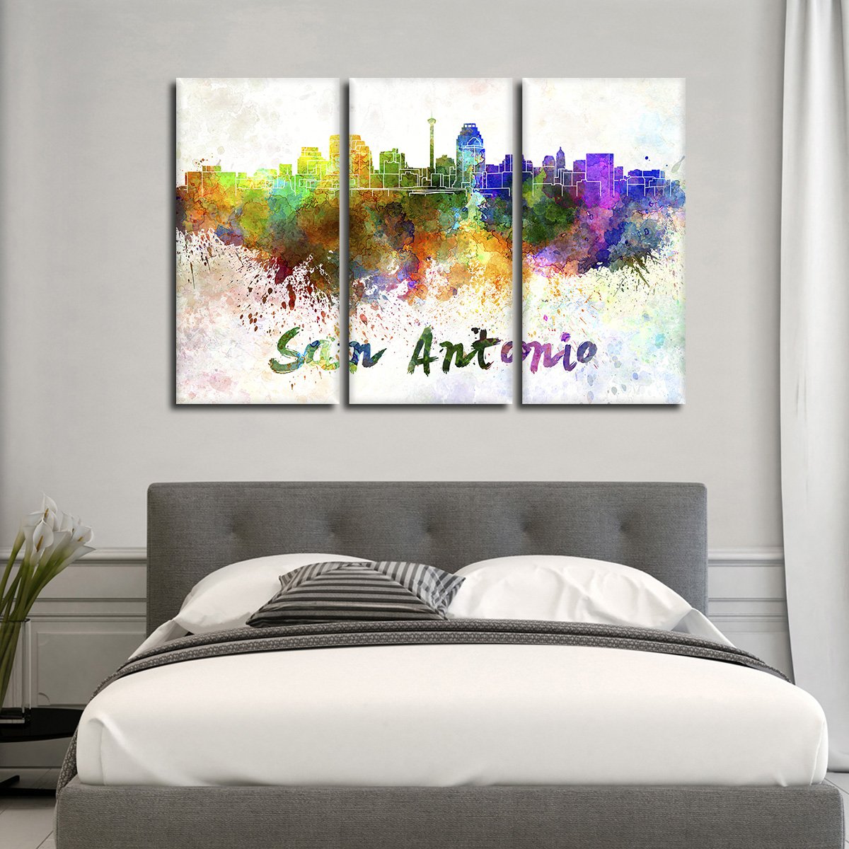San Antonio Watercolor Skyline Multi Panel Canvas Wall Art