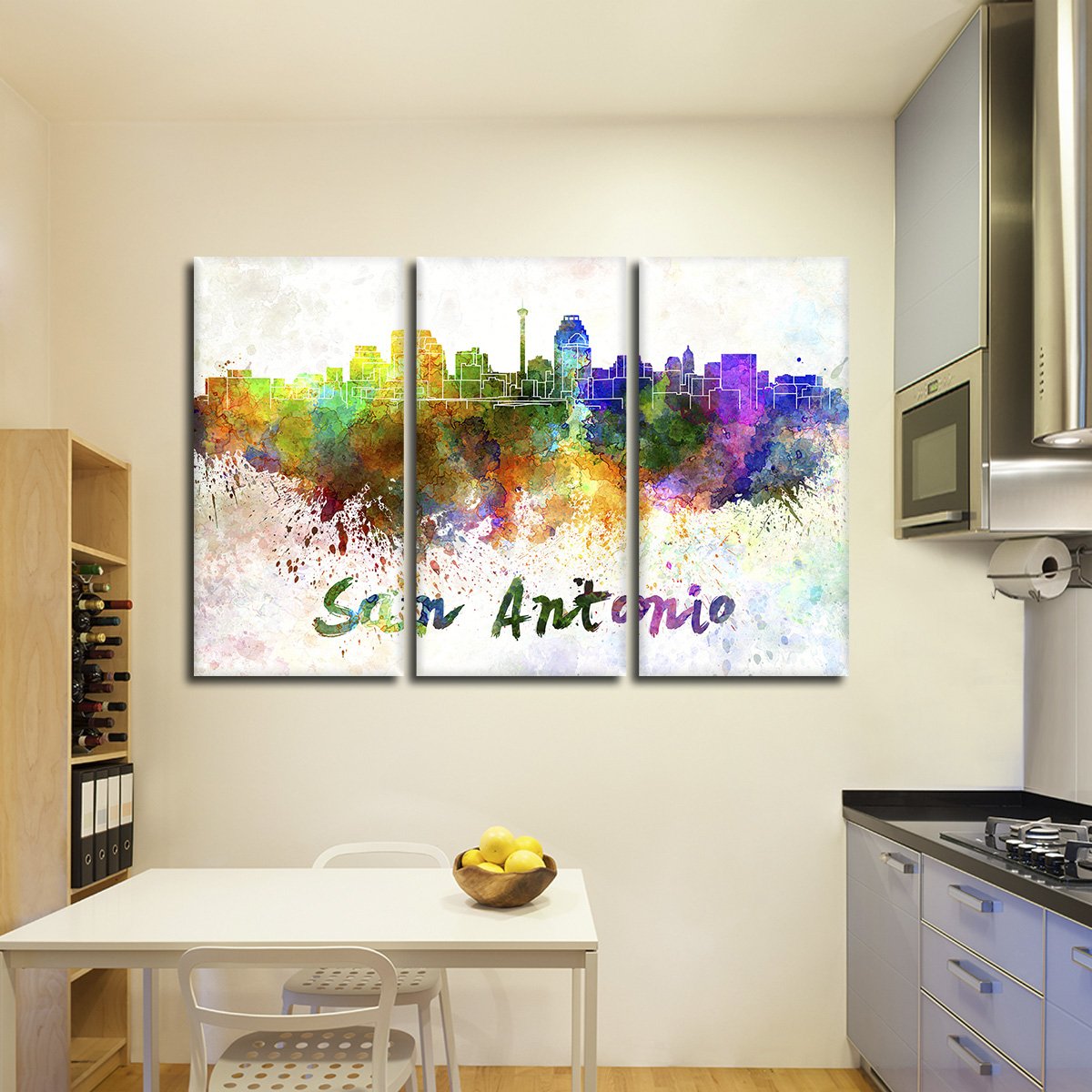 San Antonio Watercolor Skyline Multi Panel Canvas Wall Art