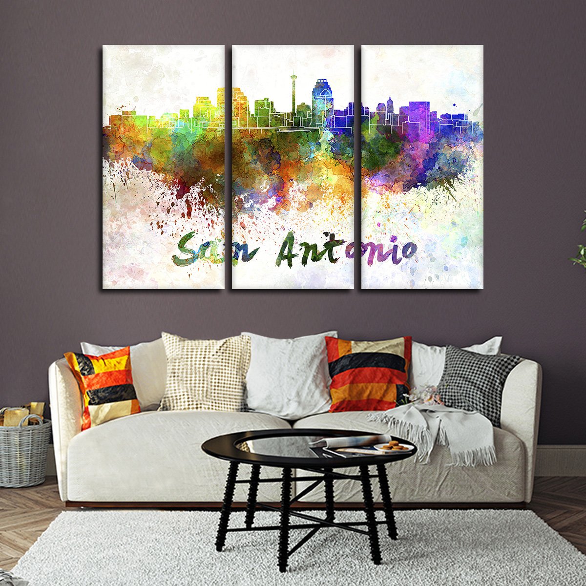 San Antonio Watercolor Skyline Multi Panel Canvas Wall Art