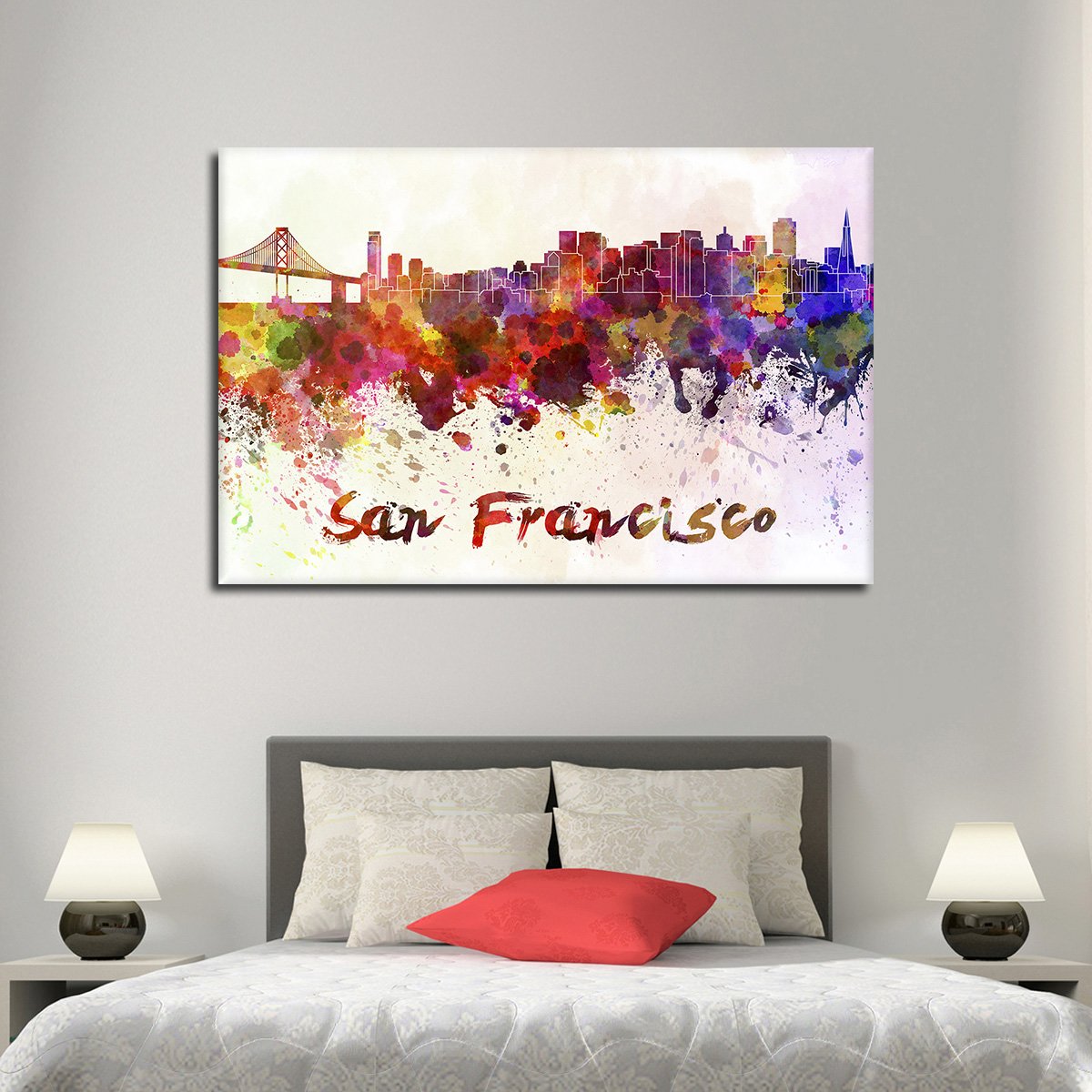 San Francisco Watercolor Skyline Multi Panel Canvas Wall Art