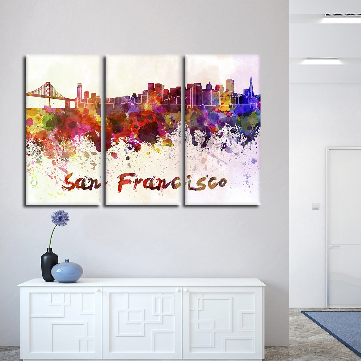 San Francisco Watercolor Skyline Multi Panel Canvas Wall Art