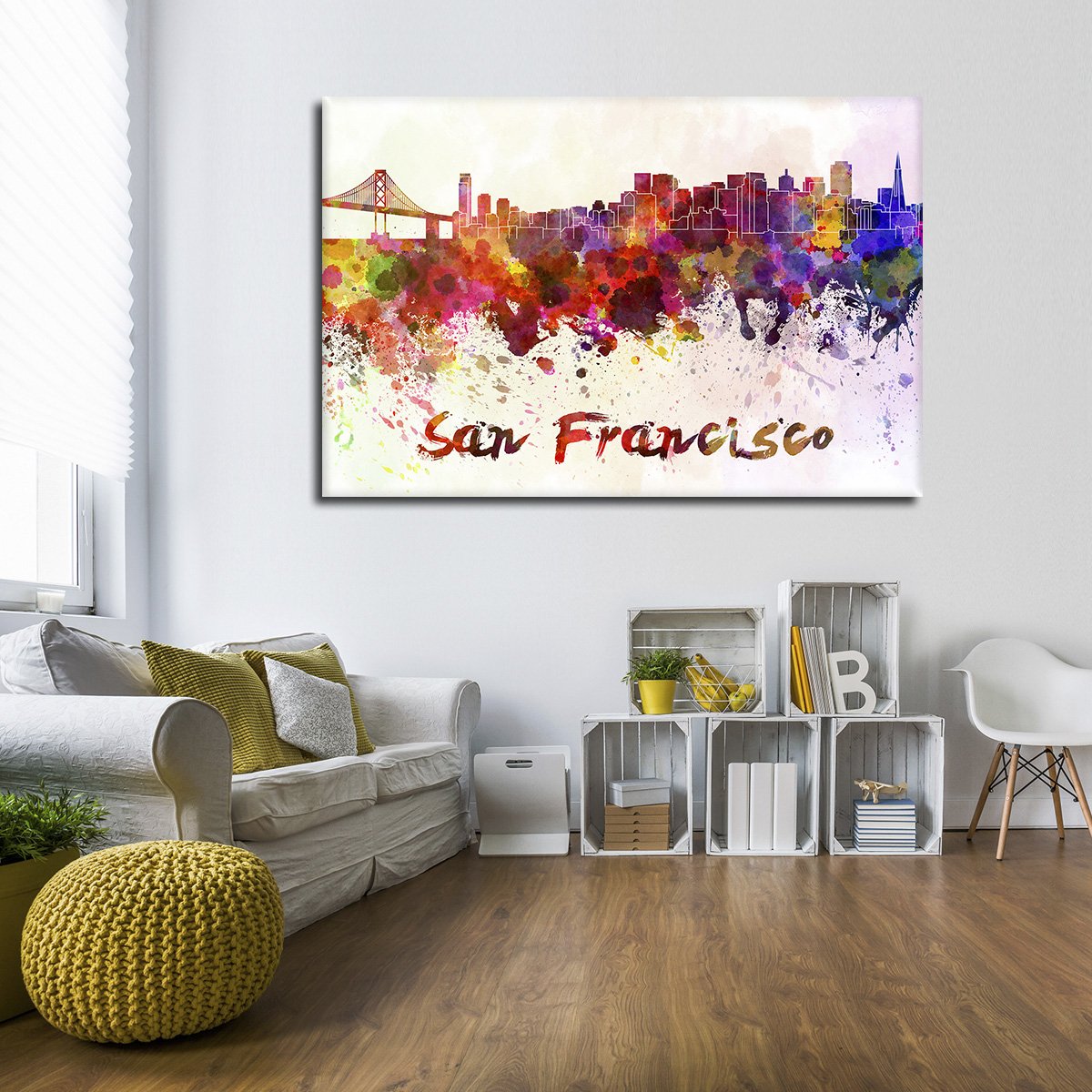 San Francisco Watercolor Skyline Multi Panel Canvas Wall Art