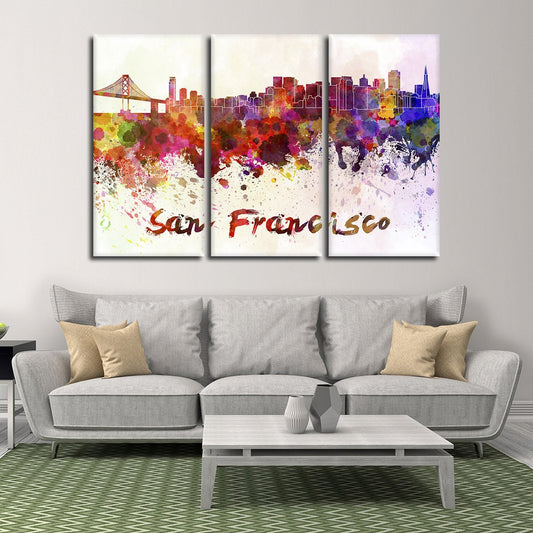 San Francisco Watercolor Skyline Multi Panel Canvas Wall Art