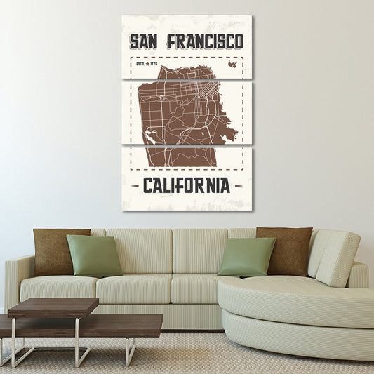 San Francisco Map Multi Panel Canvas Wall Art