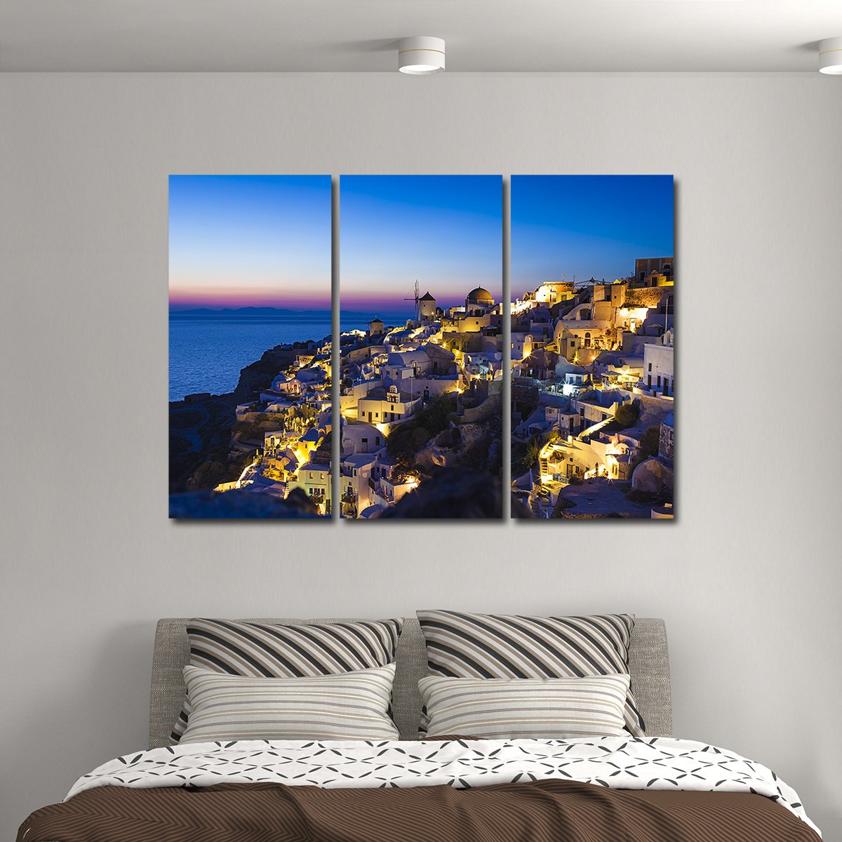 Santorini at Sunset Multi Panel Canvas Wall Art