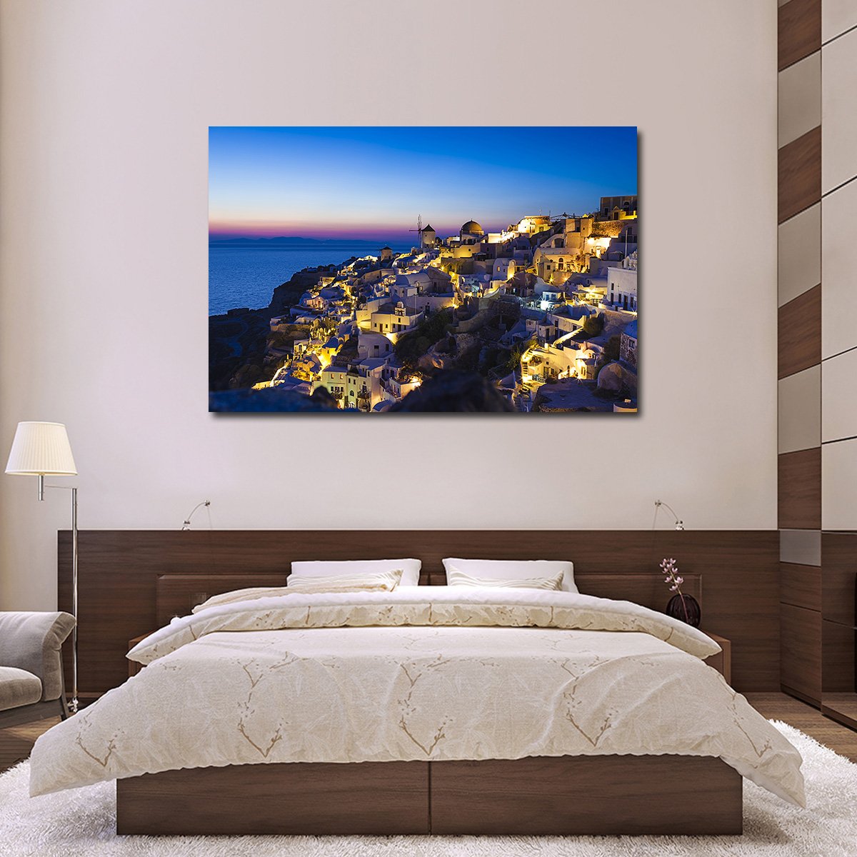 Santorini at Sunset Multi Panel Canvas Wall Art