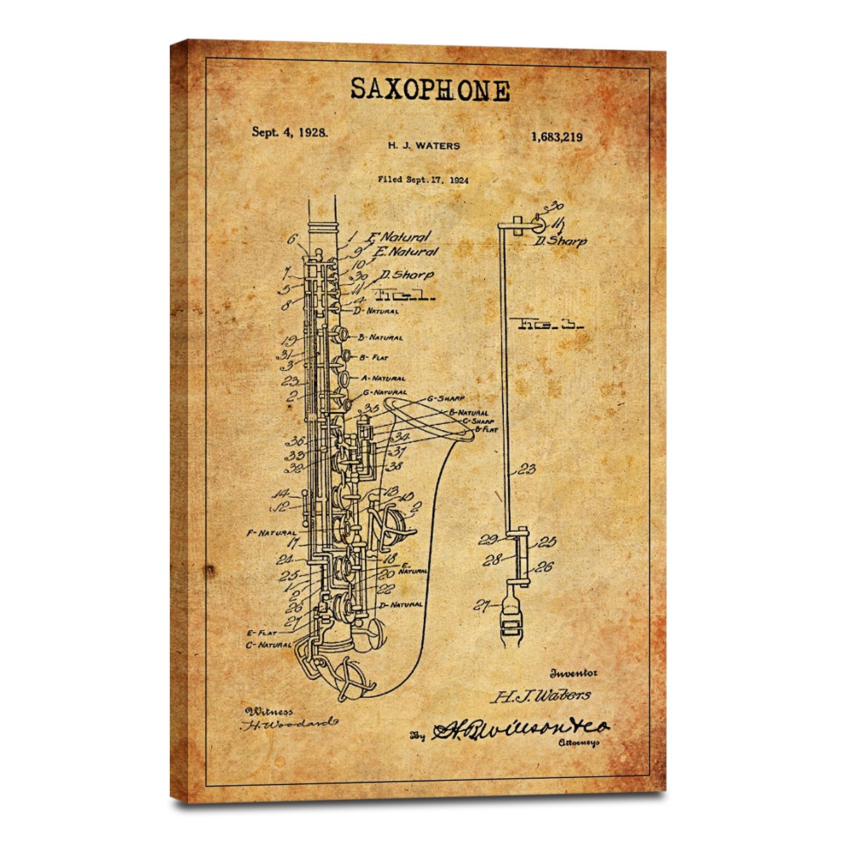 Saxophone Patent Canvas Wall Art