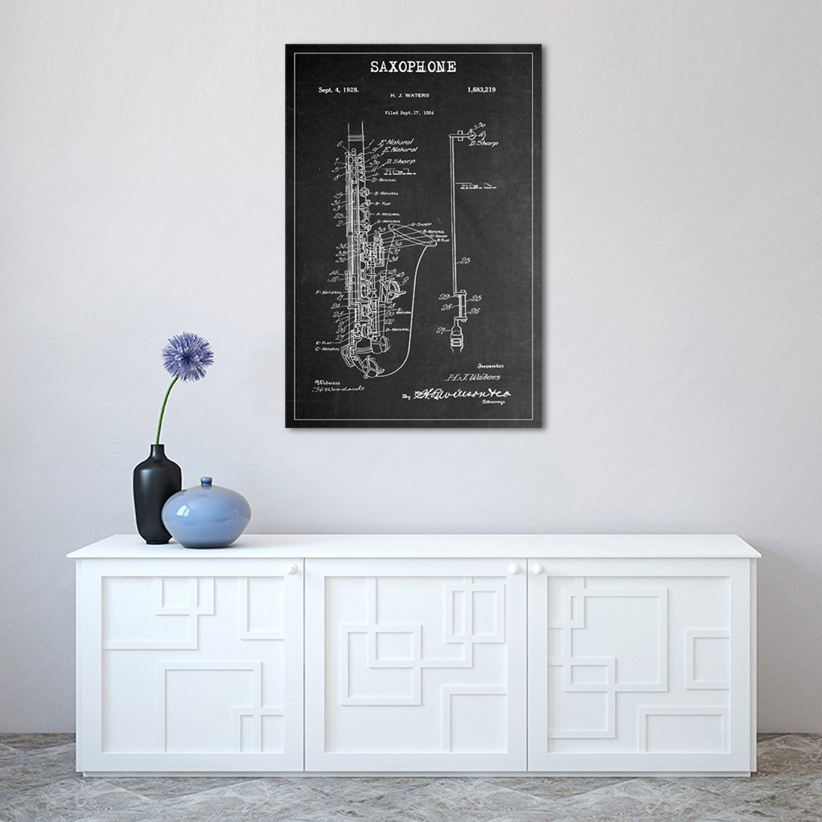 Saxophone Patent BW Canvas Wall Art