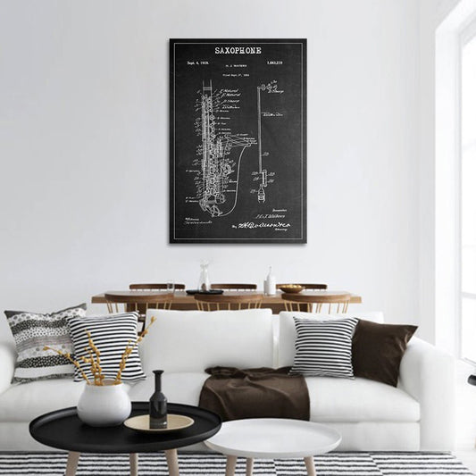 Saxophone Patent BW Canvas Wall Art