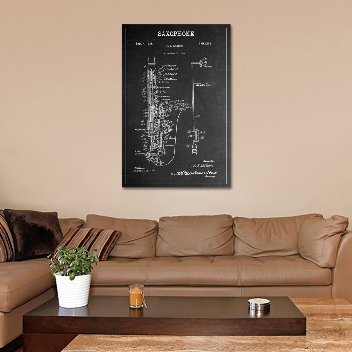 Saxophone Patent BW Canvas Wall Art
