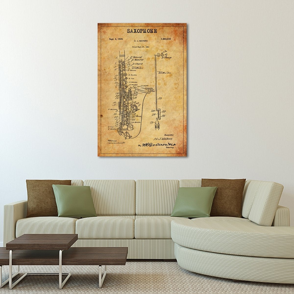 Saxophone Patent Canvas Wall Art