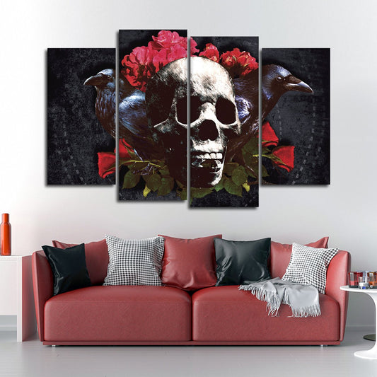 Scary Skull with Roses Multi Panel Canvas Wall Art