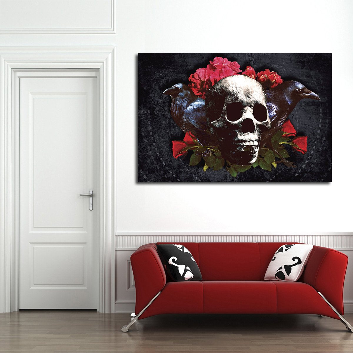 Scary Skull with Roses Multi Panel Canvas Wall Art