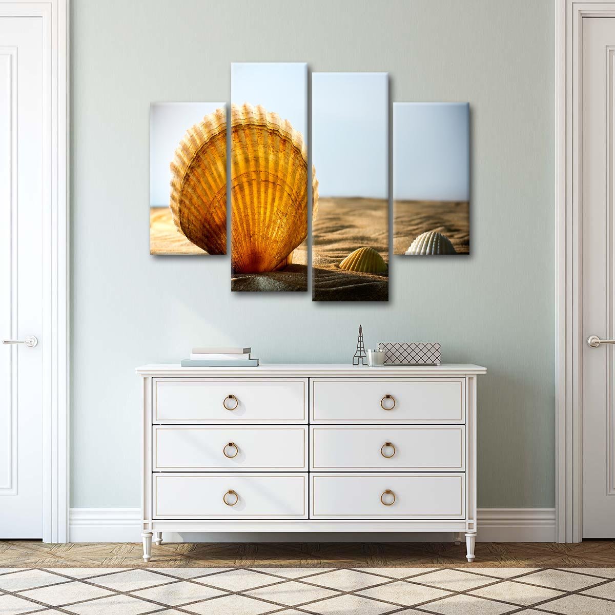 Seashells in the Sand Multi Panel Canvas Wall Art
