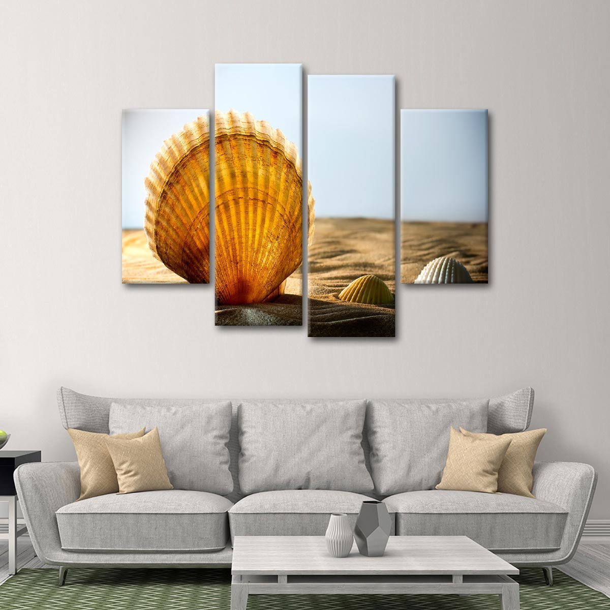 Seashells in the Sand Multi Panel Canvas Wall Art