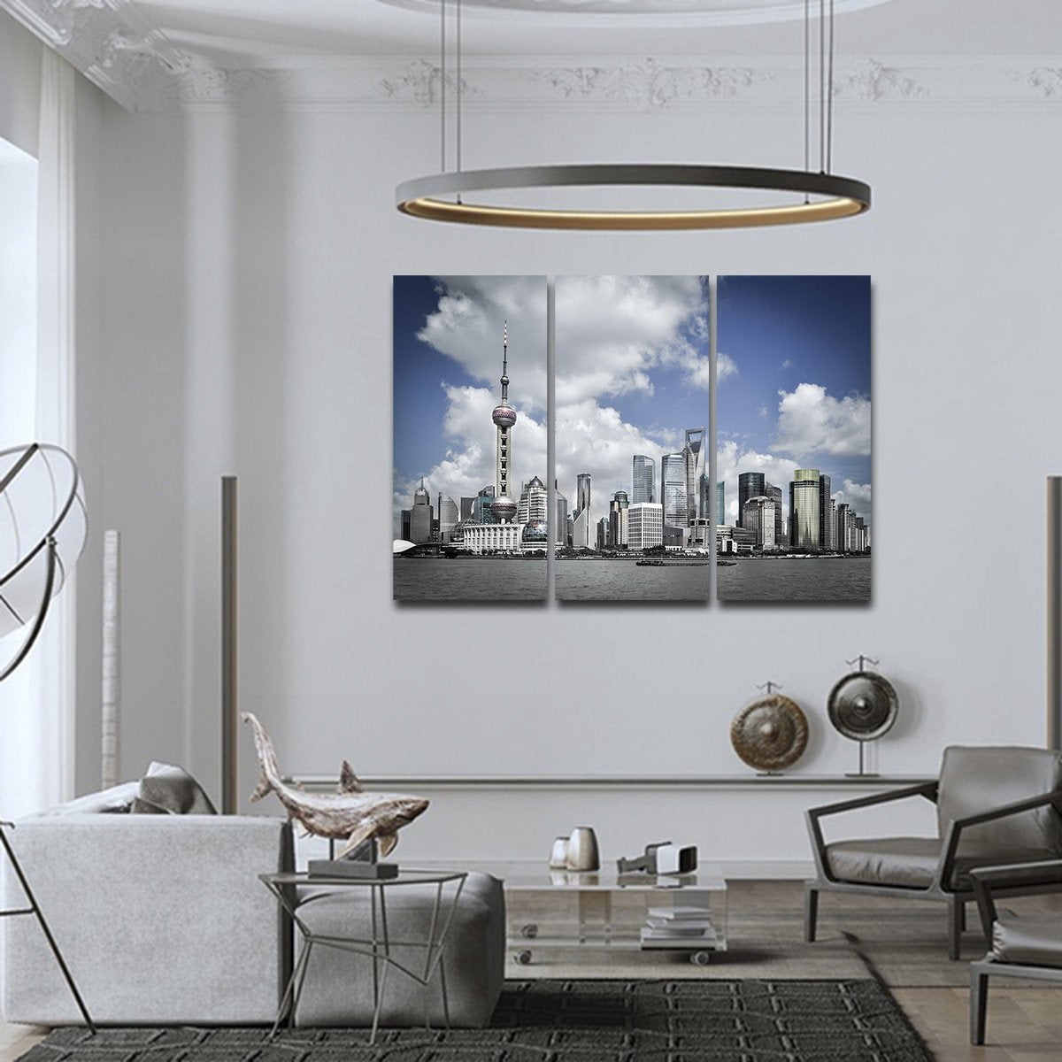Shanghai Skyline Multi Panel Canvas Wall Art