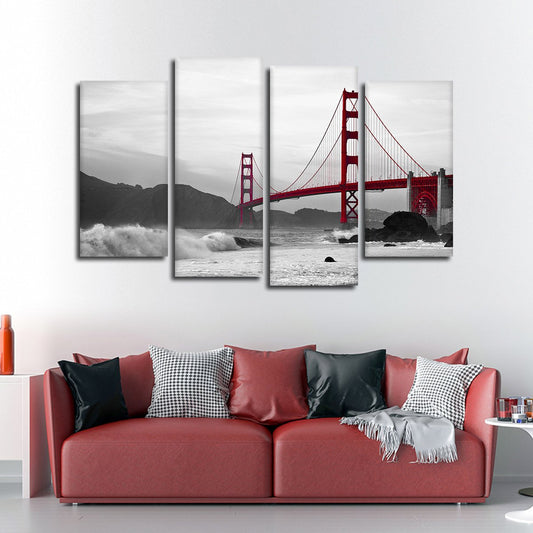 Shore At Golden Gate Bridge Pop Multi Panel Canvas Wall Art