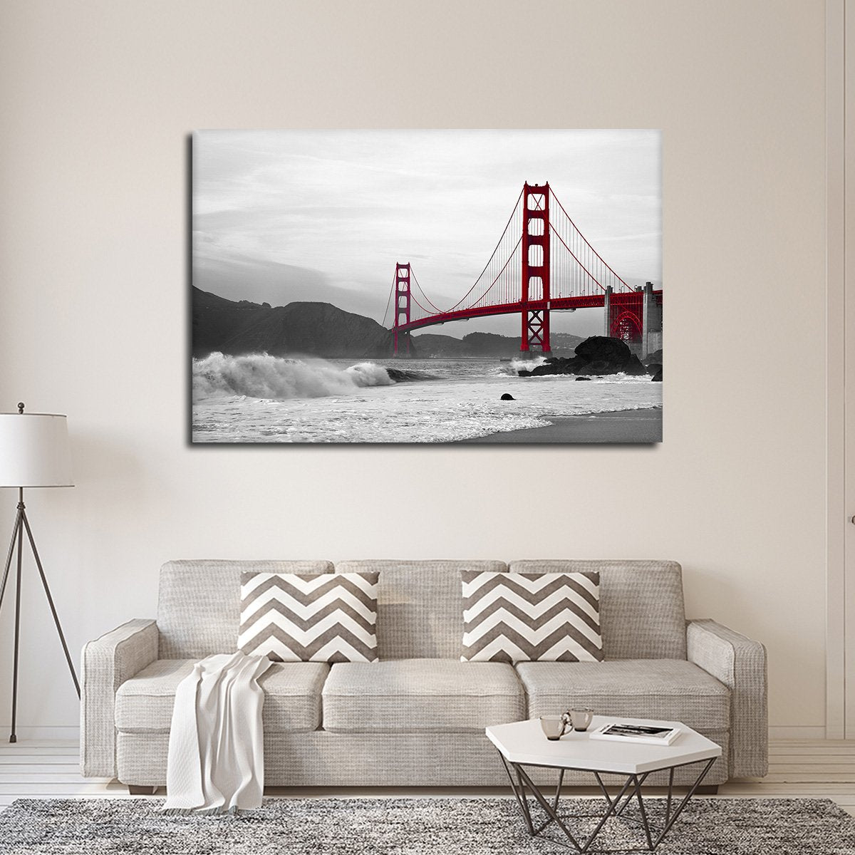 Shore At Golden Gate Bridge Pop Multi Panel Canvas Wall Art