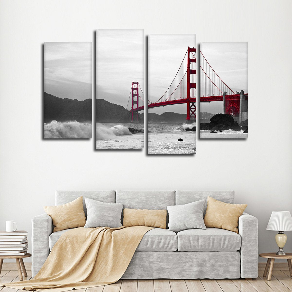 Shore At Golden Gate Bridge Pop Multi Panel Canvas Wall Art