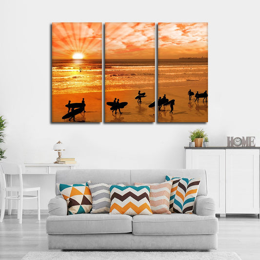 Silhouette Surfers Multi Panel Canvas Wall Art