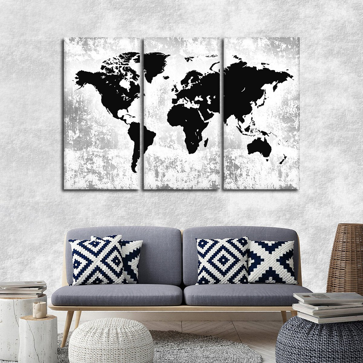 Silhouette World Map Multi Panel Canvas Wall Art