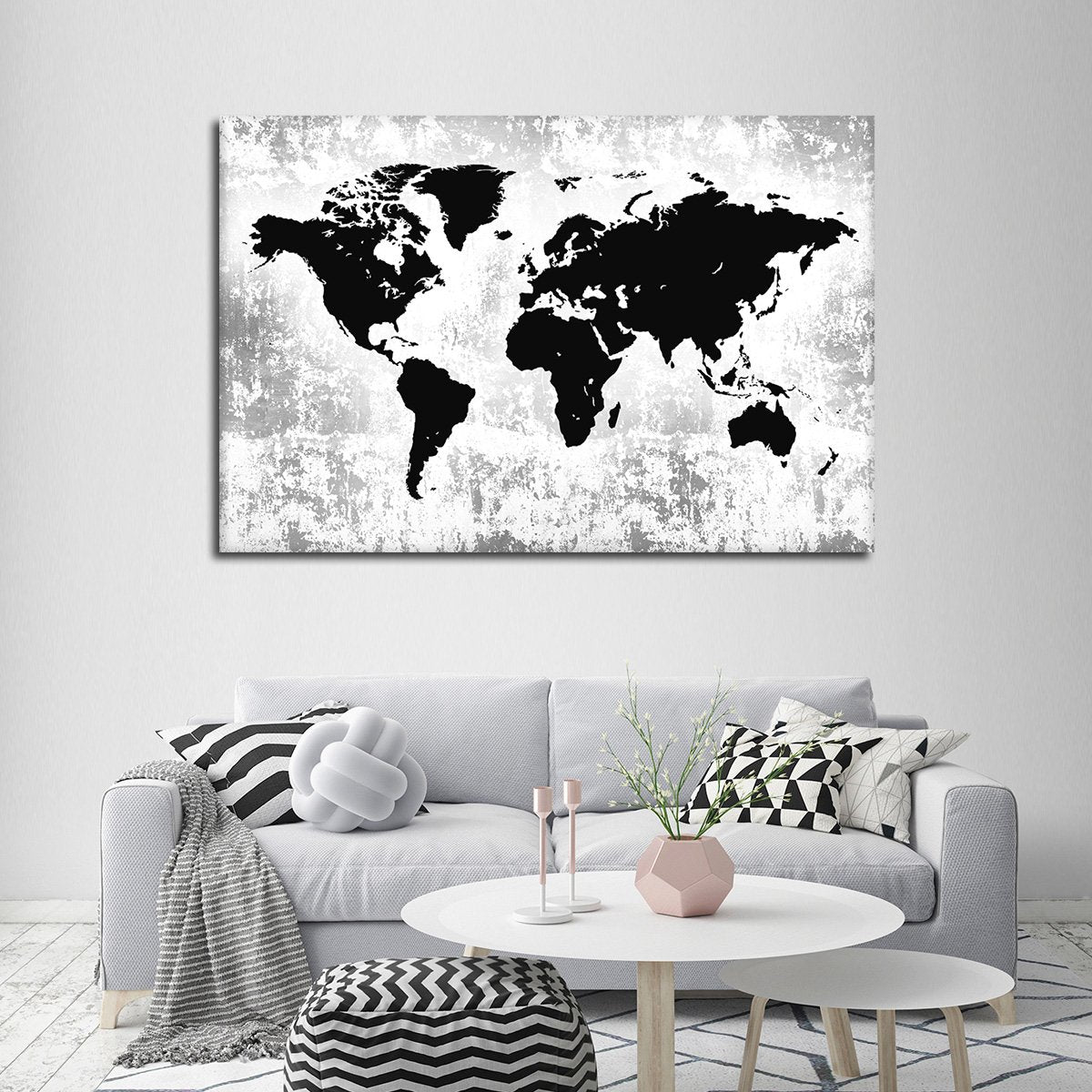 Silhouette World Map Multi Panel Canvas Wall Art