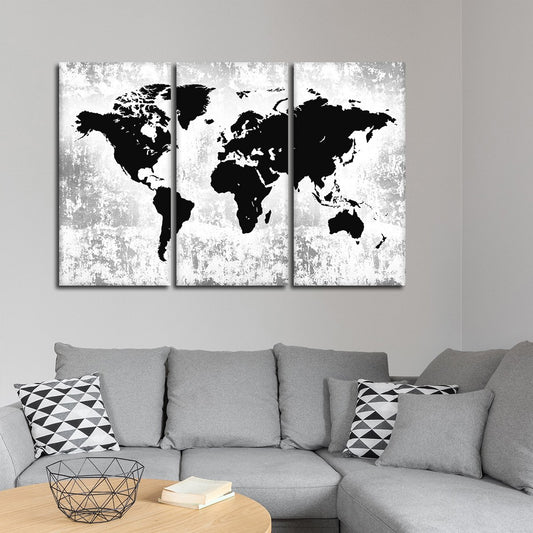 Silhouette World Map Multi Panel Canvas Wall Art