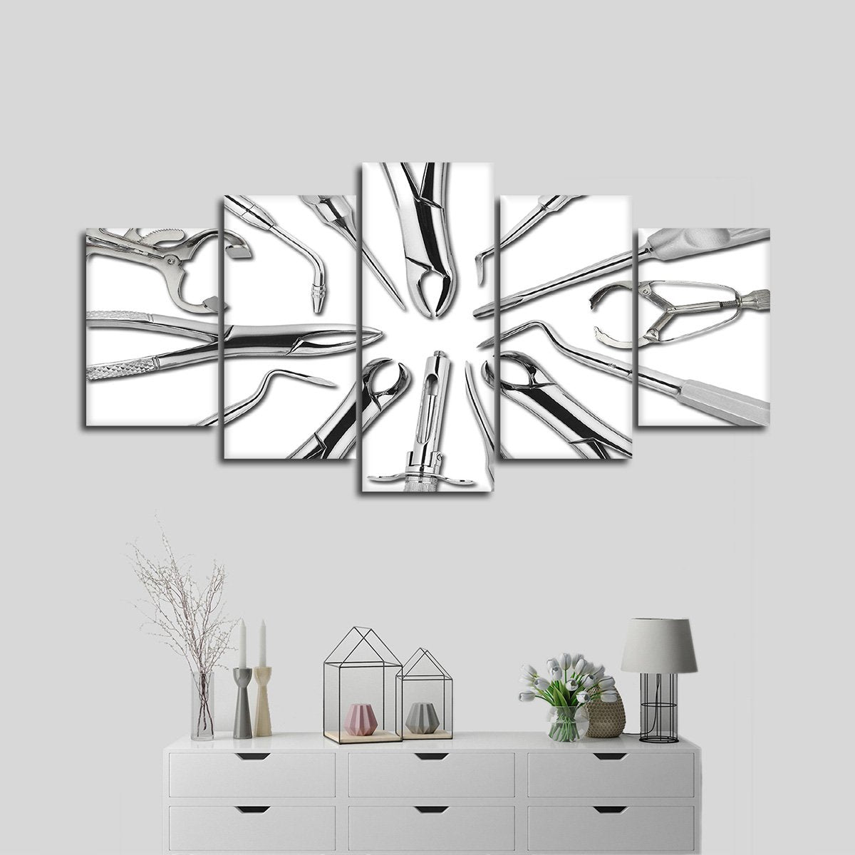 Silver Dental Tools Multi Panel Canvas Wall Art