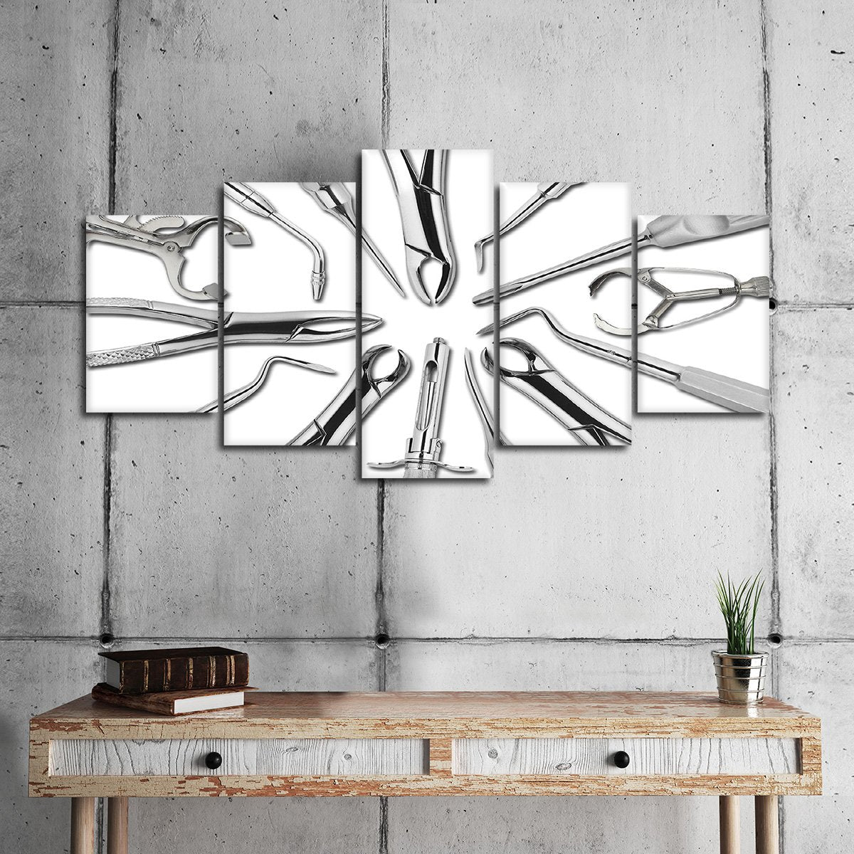 Silver Dental Tools Multi Panel Canvas Wall Art