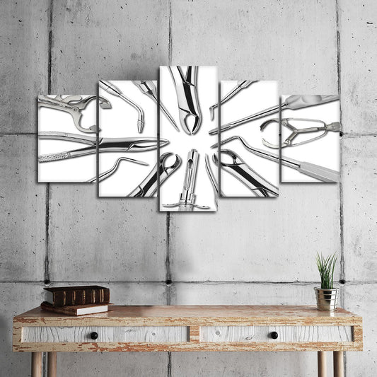 Silver Dental Tools Multi Panel Canvas Wall Art
