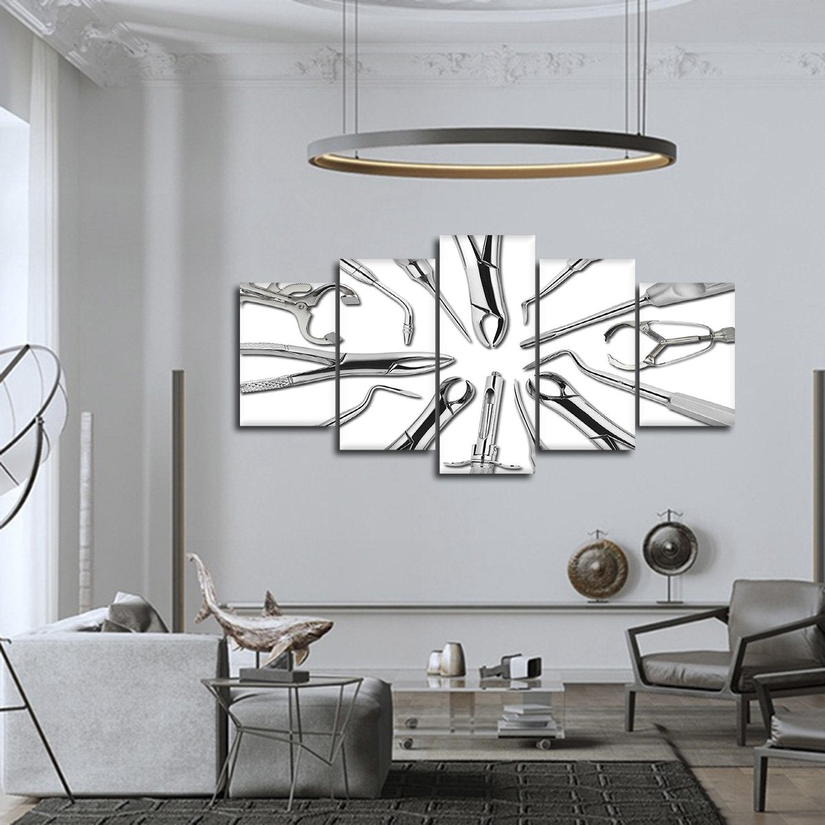 Silver Dental Tools Multi Panel Canvas Wall Art