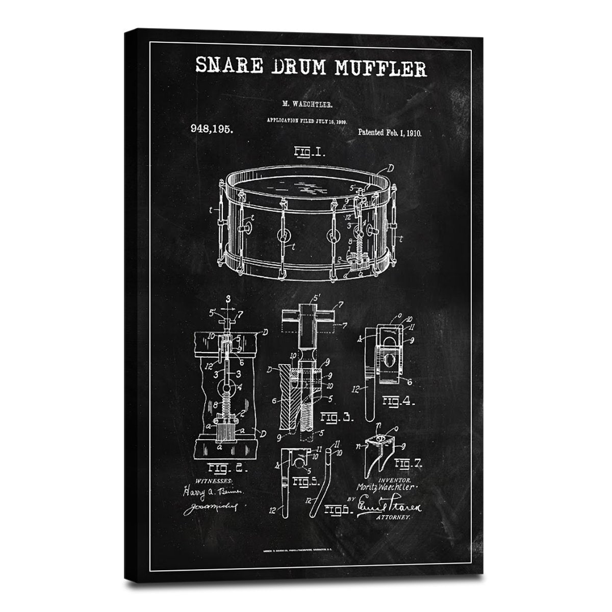 Snare Drum Muffler Patent BW Canvas Wall Art