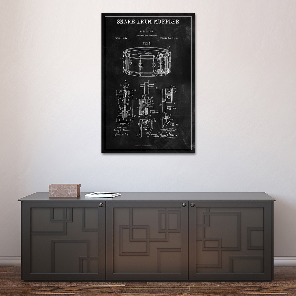 Snare Drum Muffler Patent BW Canvas Wall Art
