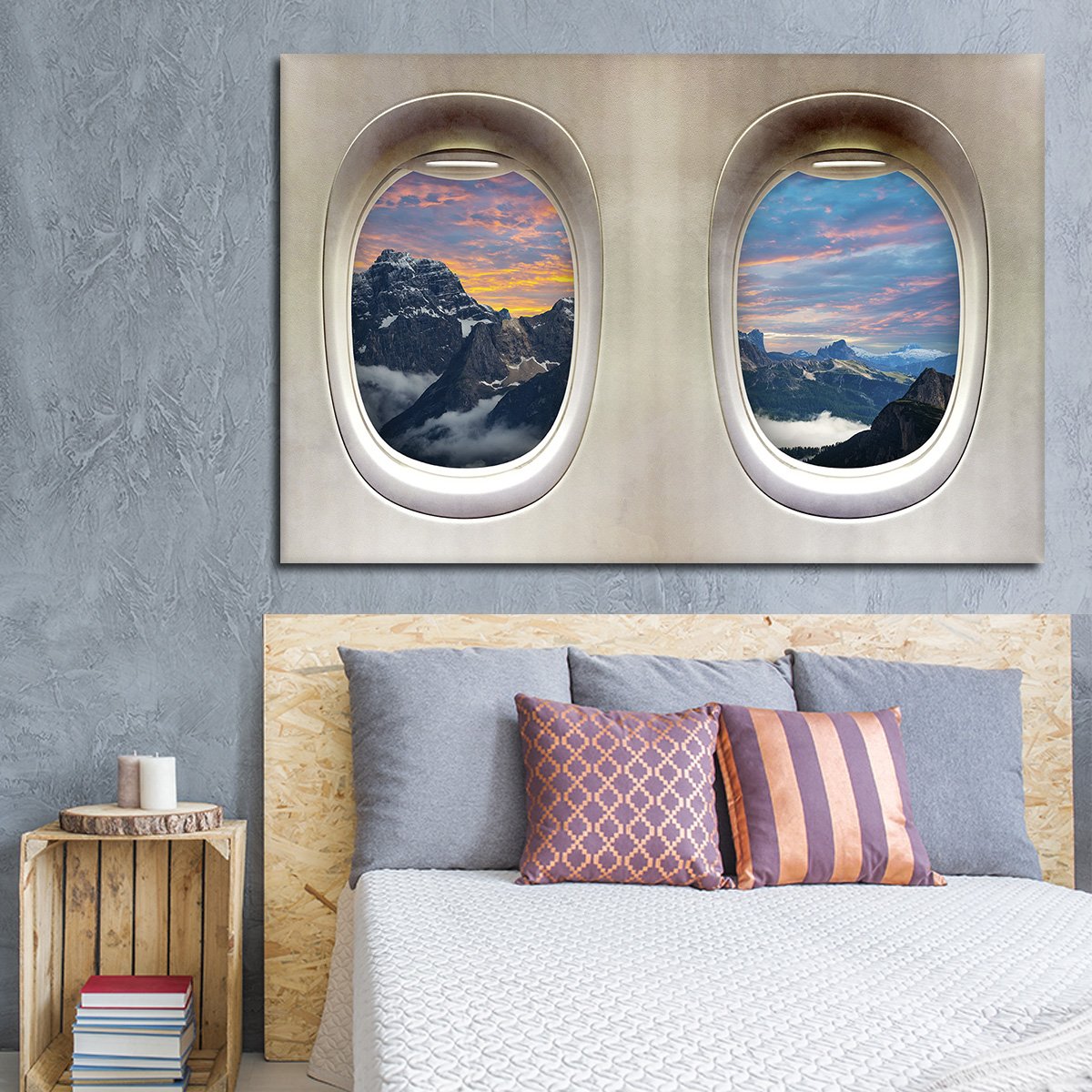 Snowy Mountain Window Seat Multi Panel Canvas Wall Art