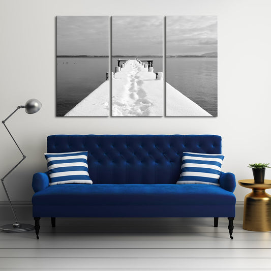 Snowy Pier Multi Panel Canvas Wall Art