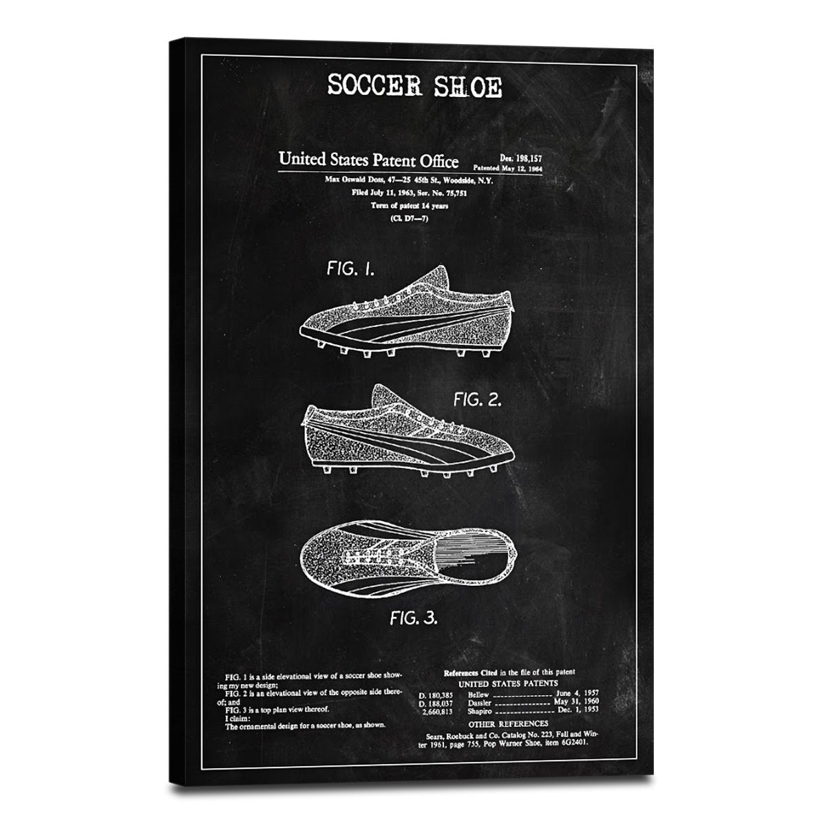 Soccer Shoe Patent BW Canvas Wall Art