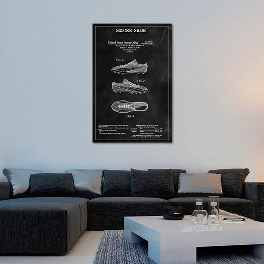 Soccer Shoe Patent BW Canvas Wall Art