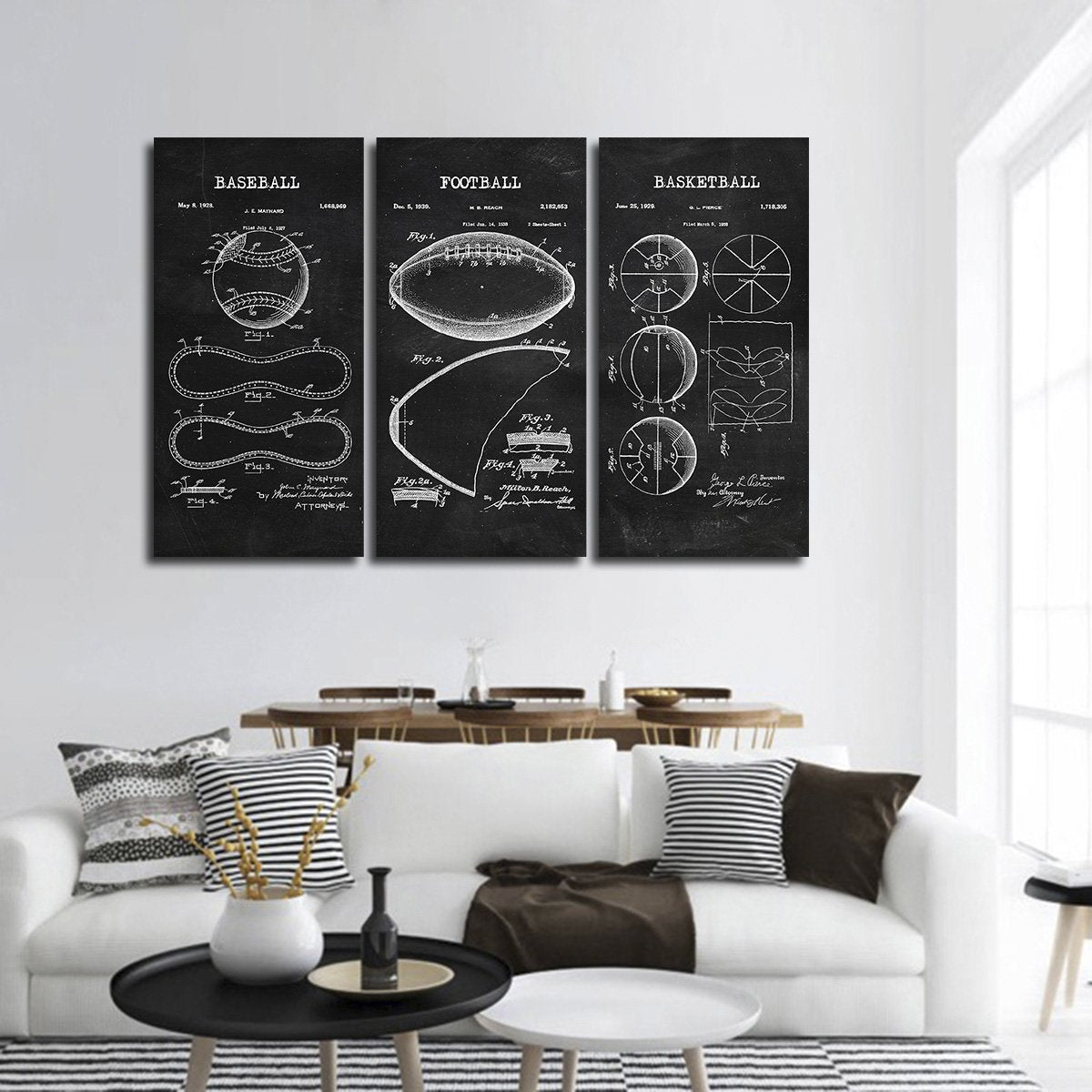 Sports Balls Patent Compilation BW Multi Panel Canvas Wall Art