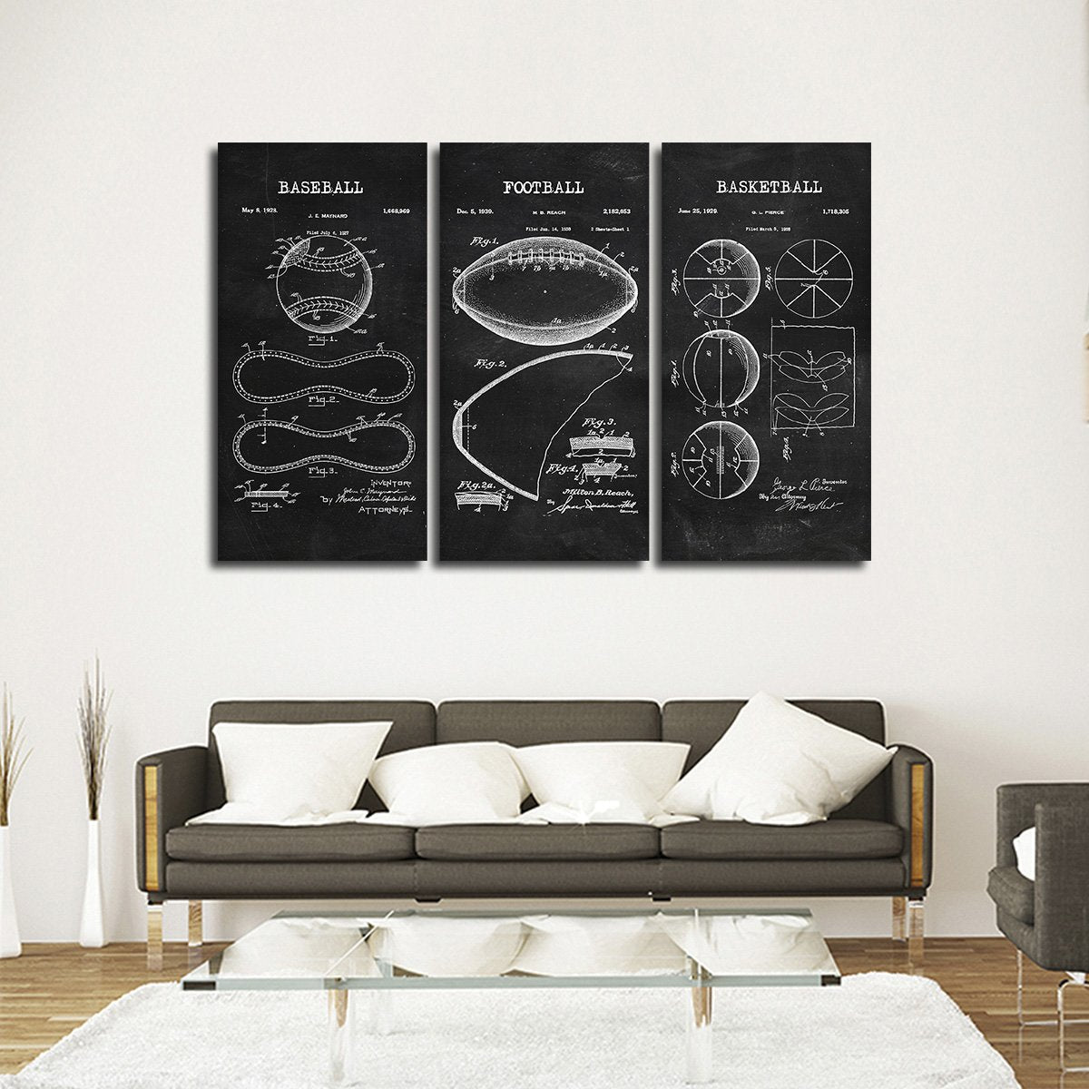 Sports Balls Patent Compilation BW Multi Panel Canvas Wall Art