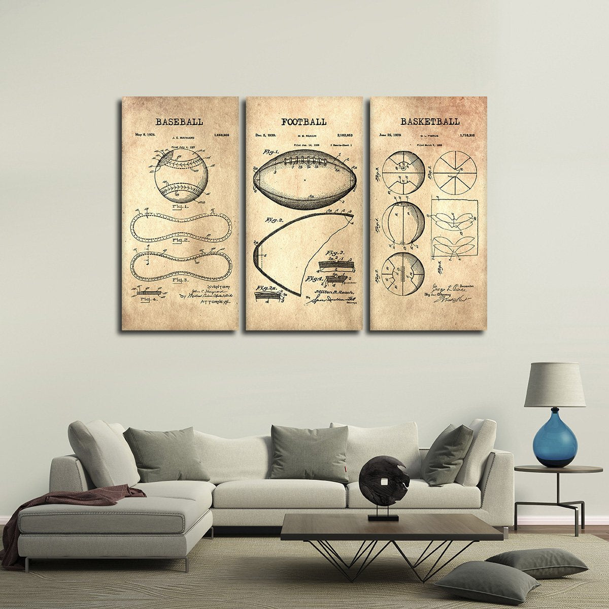 Sports Balls Patent Compilation Multi Panel Canvas Wall Art