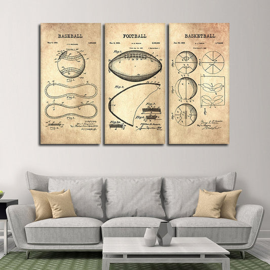 Sports Balls Patent Compilation Multi Panel Canvas Wall Art