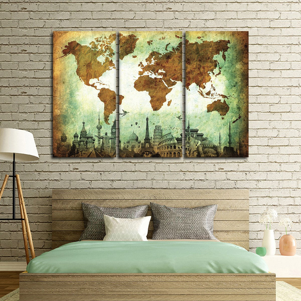 Stained World Map Masterpiece Multi Panel Canvas Wall Art