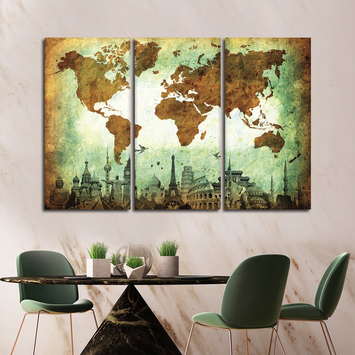 Stained World Map Masterpiece Multi Panel Canvas Wall Art