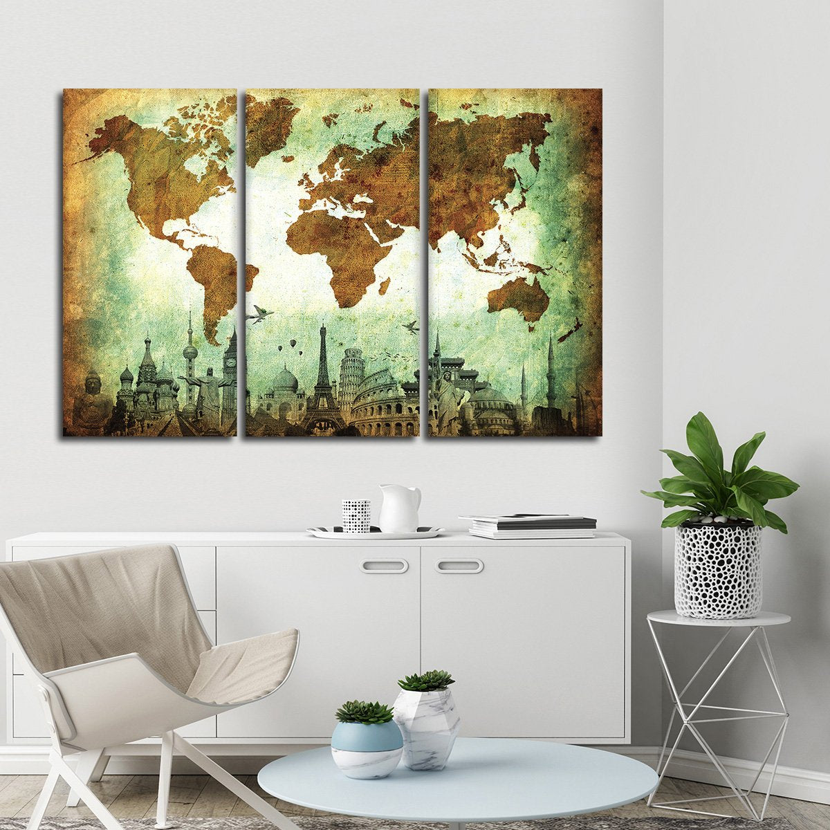 Stained World Map Masterpiece Multi Panel Canvas Wall Art